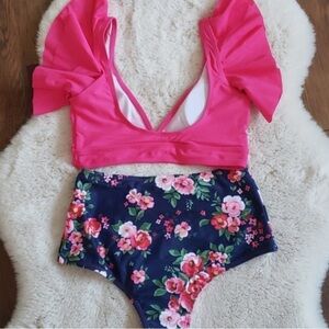 Floral Pink and Blue Bikini Set